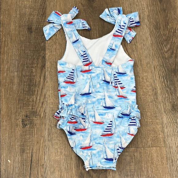 Cecil and Lou,Kids Sailboat Print Swimsuit - Blue and Red - Picture 7 of 11